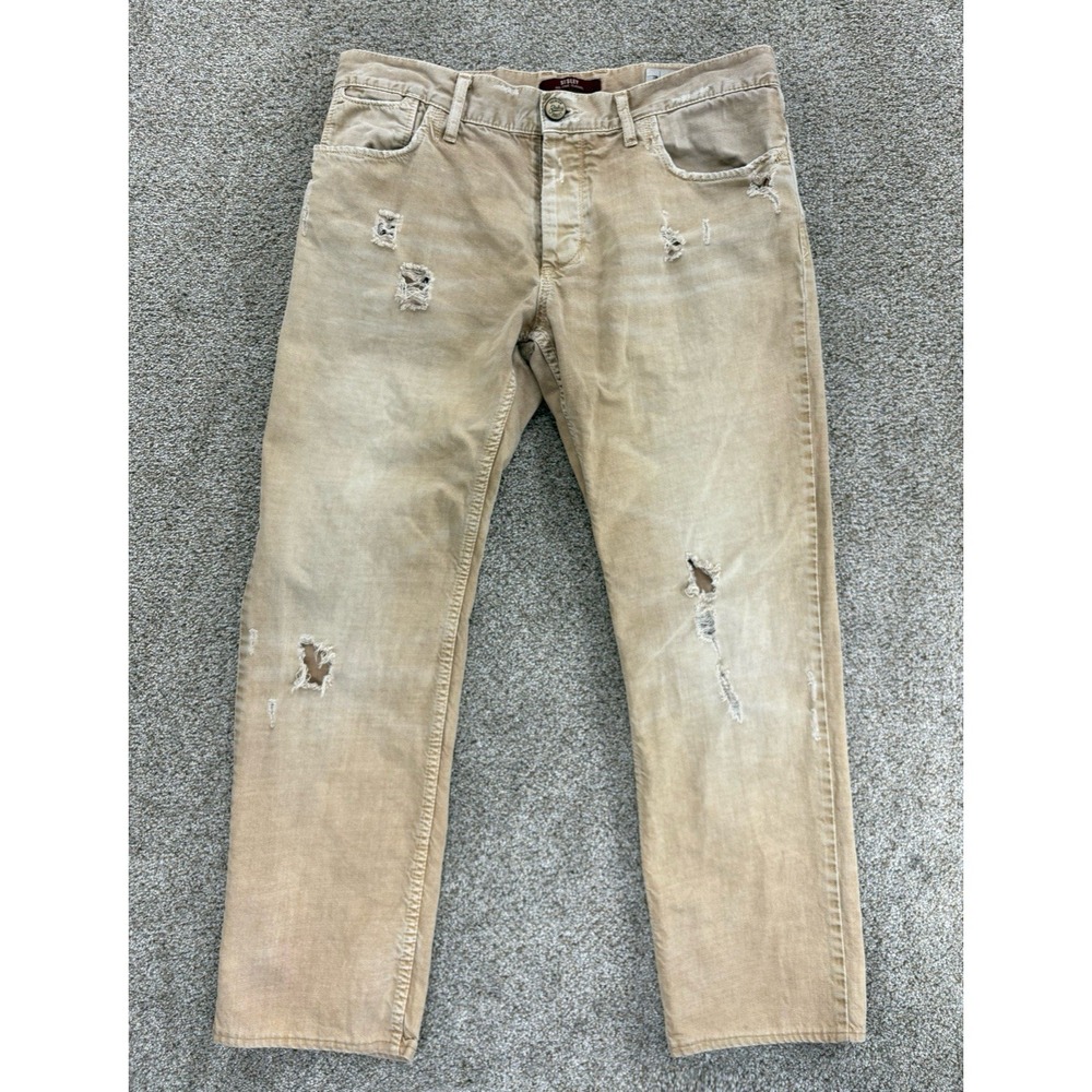 SISLEY Italy The San Francisco Slim Fit Jean Mens 34 (Fits 34x28) Tan Distressed